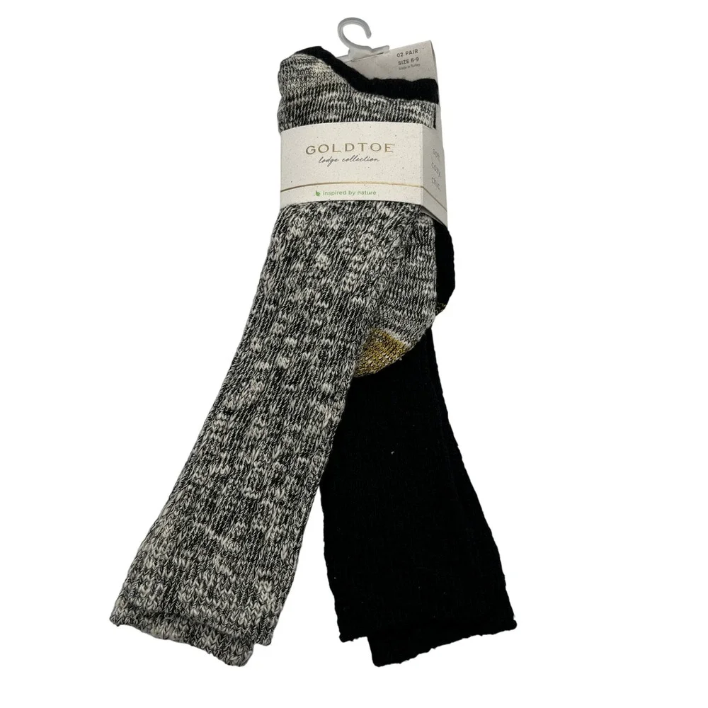 Goldtoe Lodge Collection Socks Womens 6-9 Black Grey 2PR Girlfriend Slouch Knit